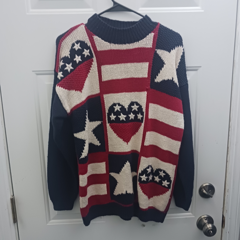 Marisa Christina Red, White, and Blue Crewneck Sweater